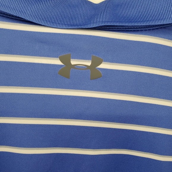 Men's Under Armour HeatGear Short Sleeve Polo Shirt Blue with White Stripes L - Picture 7 of 9